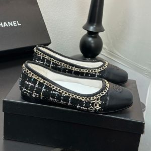 Chanel Chain Ballet Flats Women in Tweed and Lambskin Black