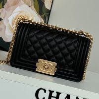 Chanel A67085 Boy Bag in Texture Calfskin Black/Gold