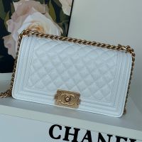 Chanel A67086 Boy Bag in Texture Calfskin White