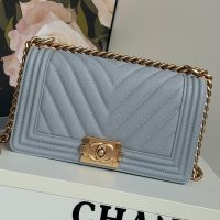 Chanel A67086 Boy Bag in Matelasse Texture Calfskin Light Blue