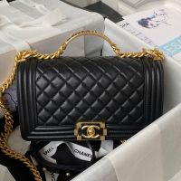 Chanel A94804 Boy Bag with Top Handle in Lambskin Black