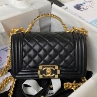Chanel A94805 Boy Bag with Top Handle in Lambskin Black