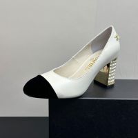 Chanel 80 Pumps with Pearls Heel Women in Lambskin White