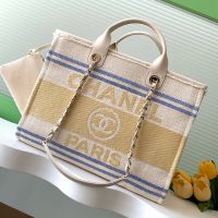 Chanel A66941 Deauville Large Shopping Bag in Chanel Paris Printed Canvas Yellow