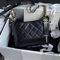 Chanel A91810 Small Gabrielle Hobo Bag in Crinkled Calfskin Black