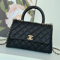 Chanel A92990 Flap Bag with Top Handle in Grained Calfskin Black