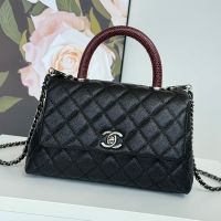 Chanel A92990 Flap Bag with Top Handle in Grained Calfskin Black/Red/Silver
