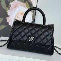 Chanel A92990 Flap Bag with Top Handle in Grained Calfskin Black/Silver