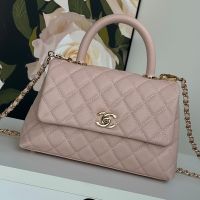 Chanel A92990 Flap Bag with Top Handle in Grained Calfskin Pink