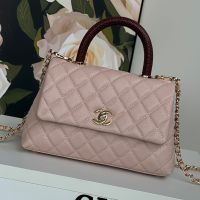 Chanel A92990 Flap Bag with Top Handle in Grained Calfskin Pink/Red