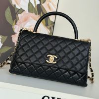 Chanel A92991 Large Flap Bag with Top Strap in Grained Calfskin Black