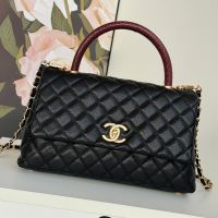 Chanel A92991 Large Flap Bag with Top Strap in Grained Calfskin Black/Red