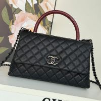 Chanel A92991 Large Flap Bag with Top Strap in Grained Calfskin Black/Red/Silver