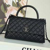 Chanel A92991 Large Flap Bag with Top Strap in Grained Calfskin Black/Silver