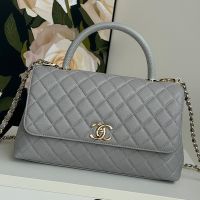 Chanel A92991 Large Flap Bag with Top Strap in Grained Calfskin Grey
