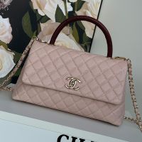 Chanel A92991 Large Flap Bag with Top Strap in Grained Calfskin Pink/Red