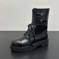 Chanel Ankle Boots with Double Enamel Buckle Women in Shiny Calfskin Black