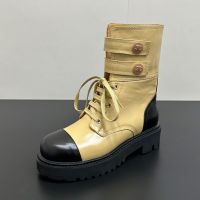 Chanel Ankle Boots with Double Enamel Buckle Women in Shiny Calfskin Khaki