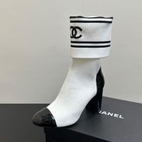 Chanel Ankle Boots with Embroidery Logo Women in Knit and Patent Leather White
