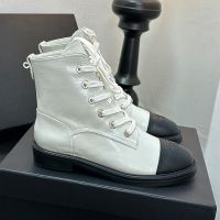 Chanel Ankle Boots with Logo Heel Tab Women in Calfskin White
