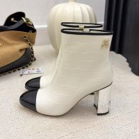 Chanel Ankle Boots with Strass Logo Women in Crocodile Leather White