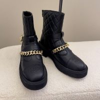 Chanel Ankle Boots with CC Buckle Chain Women in Quilted Calfskin Black