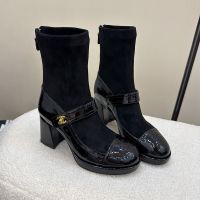 Chanel Ankle Boots with CC Buckle Women in Suede and Patent Leather Black
