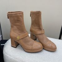 Chanel Ankle Boots with CC Buckle Women in Suede and Patent Leather Brown
