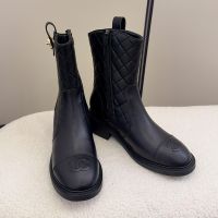 Chanel Ankle Boots with CC Buckle Tab Women in Quilted Calfskin Black