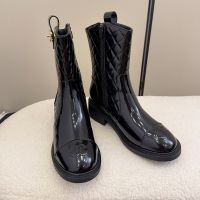Chanel Ankle Boots with CC Buckle Tab Women in Quilted Patent Leather Black