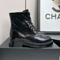 Chanel Ankle Boots with CC Logo Women in Shiny Calfskin Black