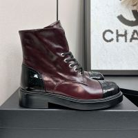 Chanel Ankle Boots with CC Logo Women in Shiny Calfskin Burgundy