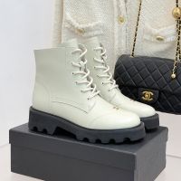 Chanel Ankle Boots with Metal CC Logo Women in Calfskin Beige