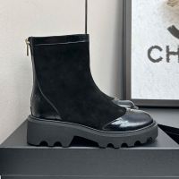Chanel Ankle Boots with Metal CC Logo Women in Suede and Calfskin Black