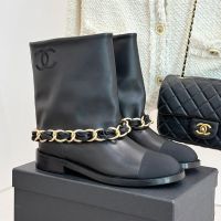 Chanel Ankle Boots with Metal Chain Women in Lambskin and Grosgrain Black