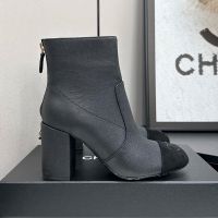 Chanel Ankle Boots with Strass Logo Women in Glitter Grosgrain Black