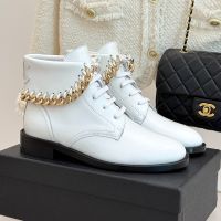 Chanel Ankle Boots with Thick Metal Chain Women in Calfskin White