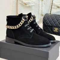 Chanel Ankle Boots with Thick Metal Chain Women in Suede Black
