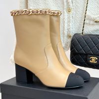 Chanel Ankle Boots with Woven Chain Women in Calfskin Brown