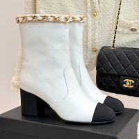 Chanel Ankle Boots with Woven Chain Women in Calfskin White
