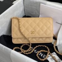 Chanel AP0250 Classic Wallet On Chain in Grained Calfskin Apricot