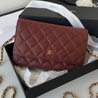 Chanel AP0250 Classic Wallet On Chain in Grained Calfskin Burgundy