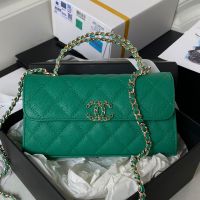 Chanel AP3238 Kelly Clutch with Chain in Grained Calfskin Green