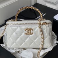 Chanel AP3804 Vanity Bag with Pearls Handle in Shiny Calfskin White