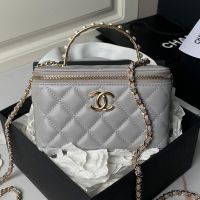 Chanel AP3956 Vanity Bag with Pearls Handle in Lambskin Grey