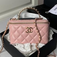 Chanel AP3956 Vanity Bag with Pearls Handle in Lambskin Pink