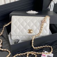 Chanel AP4282 Wallet On Chain in Shiny Lambskin White