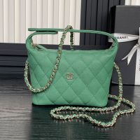Chanel AP4386 Classic Clutch with Chain in Grained Calfskin Green