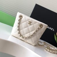 Chanel AP4422 Classic Clutch with Chain in Grained Calfskin White