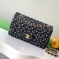 Chanel AS1112 Small Classic Handbag in Letters Printed Leather Black